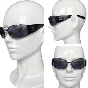 Chanel Women's Black and Silver Sunglasses